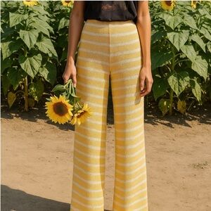 Zara Striped Knit Trousers Yellow White Open Knit Size Small